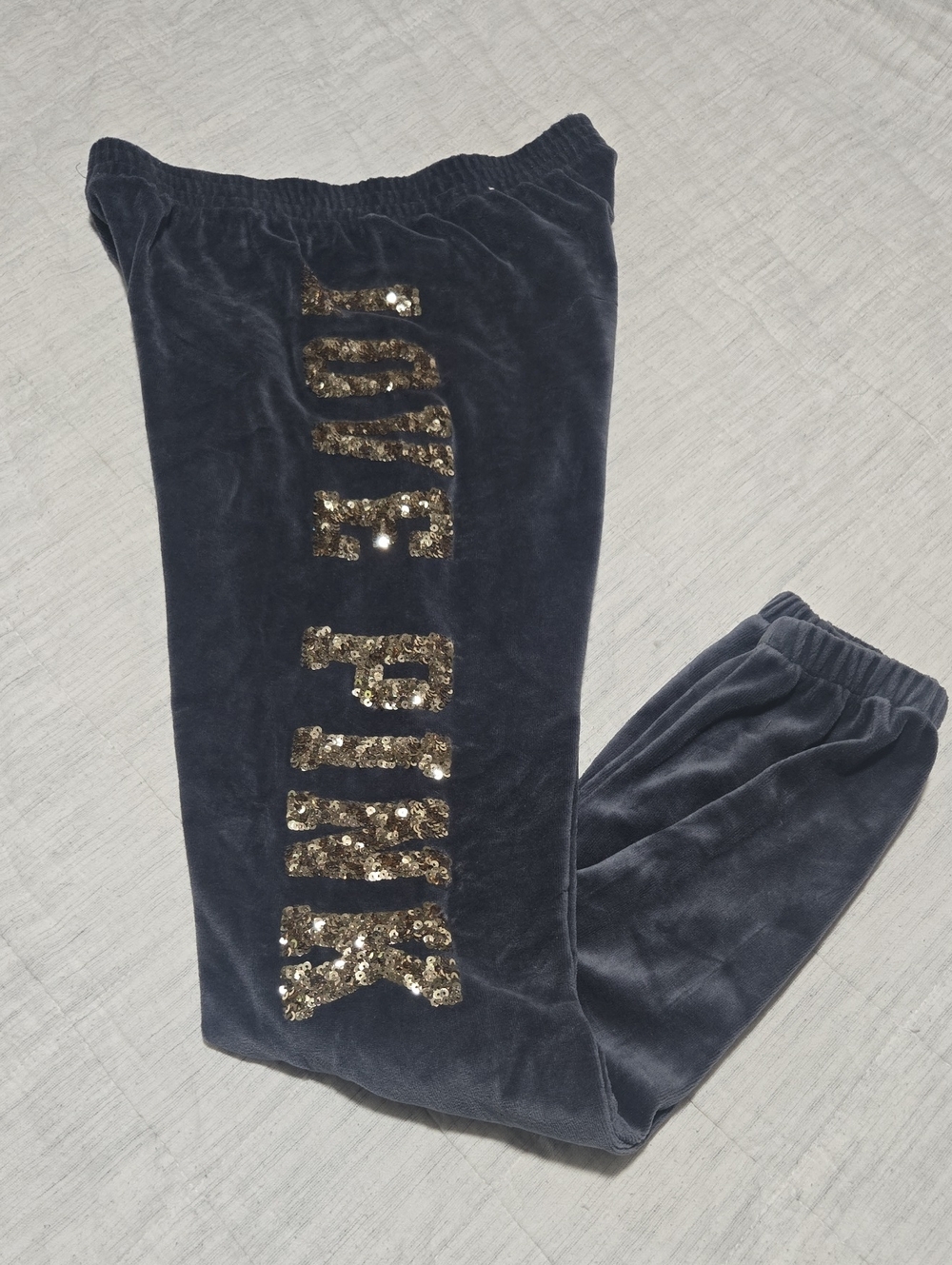 PINK Victoria's Secret Velour Joggers with Gold Sequin 'LOVE PINK'